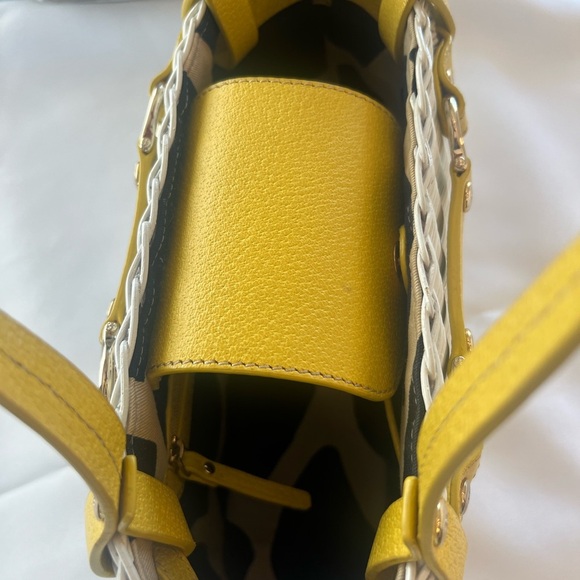 Vintage Kate Spade Raleigh Wicker Satchel Bag White Yellow Leather Trim - Picture 6 of 9